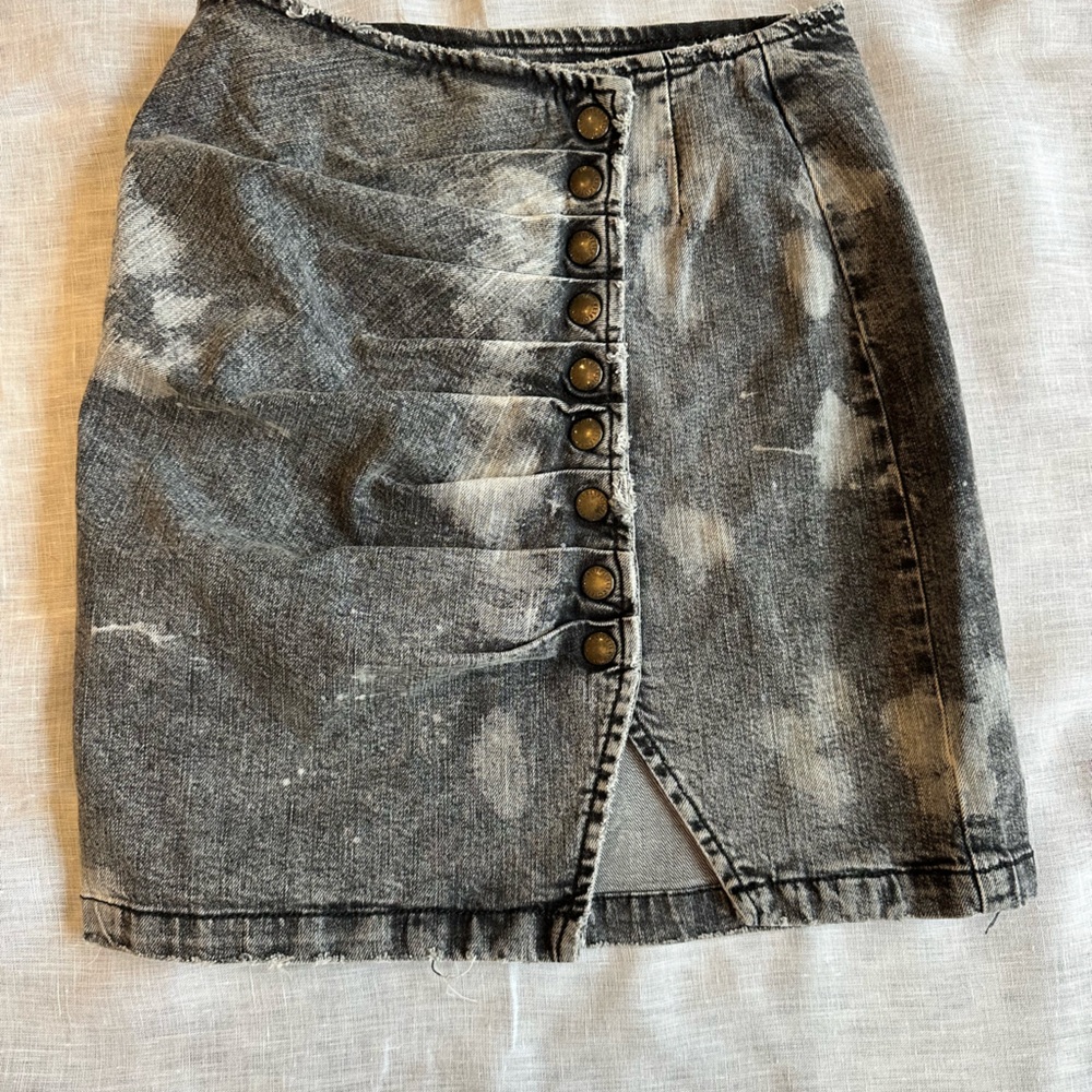 Retrofete Gray Mini Pencil Skirt with Slit